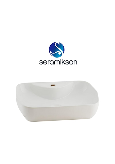 Seramiksan Lucida Tezgah Üstü Lavabo Batarya Delikli Parlak Beyaz 55 CM