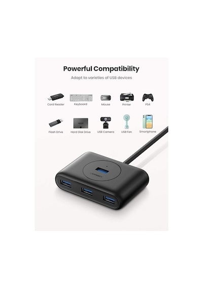 Ugreen 20290 4 Portlu Usb 3.0 Çoklayıcı Hub. Siyah. 50Cm