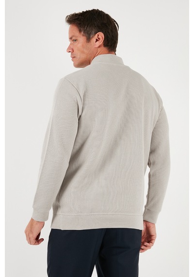 Buratti Pamuklu Relaxed Fit Yarım Fermuarlı Sıfır Yaka Örme Erkek Sweat 5901076 Taş