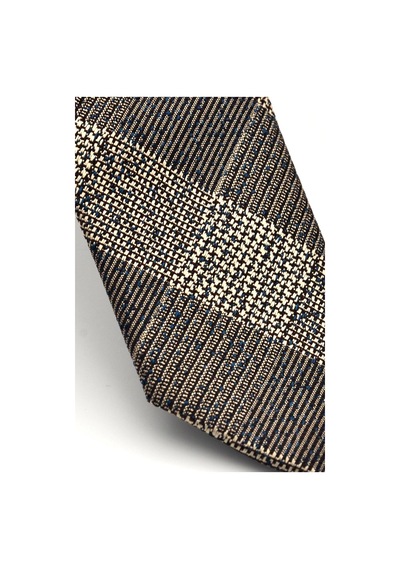 Gaffy Kahverengi Bej Verev Desenli Dokuma Kumaş Mendilli Slim Fit Kravat // SDK-240107 Kahverengi