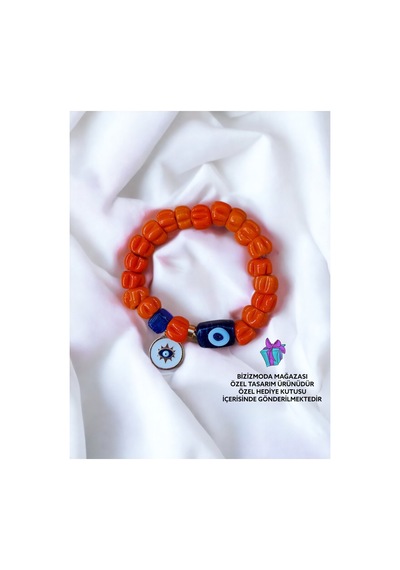 Cam Bodrum Boncuk Charm Nazar Boncuk Bileklik Nazar Boncuklu Bileklik Turuncu 87995440