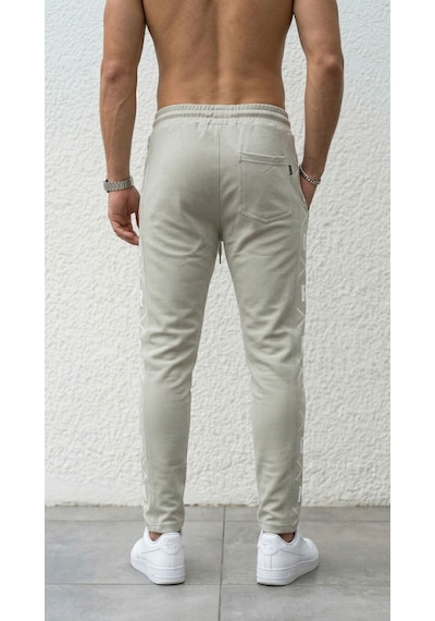 Plus Scorpion Erkek Slim Fit Eşofman Altı Yazılı Şerit Detaylı, Dar Paça Jogger Pantolon Gri