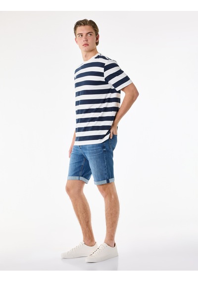 Koton Normal Bel Pamuklu Bermuda Slim Fit Jean Şort Koyu İndigo 6sam40285nd