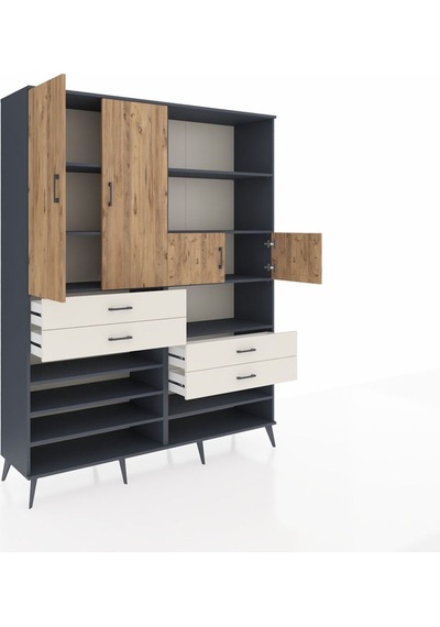 Hyperion Gardrop 11 Raflı 4 Çekmeceli 4 Kapaklı 176x44x221 Antrasit-çam/aytaşı Çam/aytaşı Hyperion Gardrop 11 Raflı 4 Çekmeceli 4 Kapaklı 176x44x221 Antrasit-çam/aytaşı Çam/aytaşı