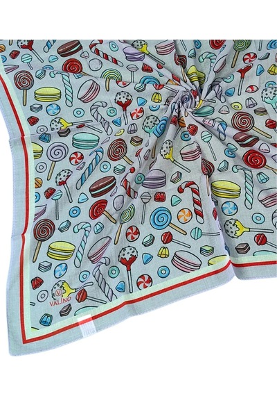 Mim Eşarp Valino Soft Pamuk Çocuk Desenli Eşarp 70x70 Cm Açık Mavi - Şekerleme