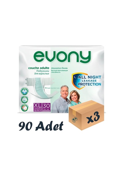 Evony 6 Damla Bel Bantlı Yetişkin Hasta Bezi XL 3 x 90'Lı
