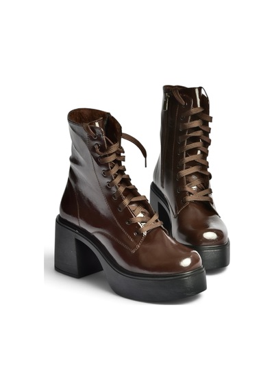 Fox Shoes V726681502 Kahverengi Rustik Kalın Topuklu Bağcıklı Postal Bot