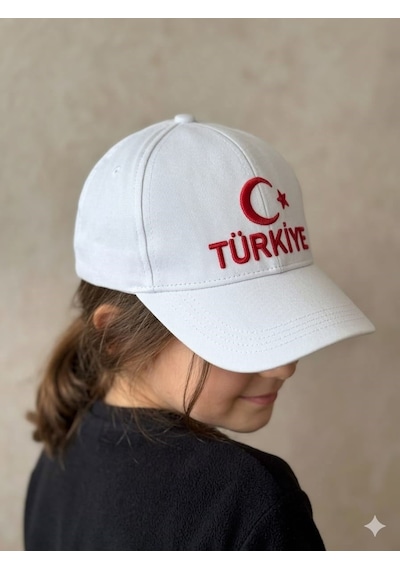 Benitto Kids Kitti 9-15 Yaş Ay Yıldız Ve Türkiye Nakışlı Çocuk Kep Şapka Beyaz