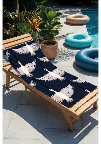 Turna Kuşu Lacivert Plaj Havlusu - Modern Marine Beyaz Kırmızı Hızlı Kuruyan Mikrofiber Havlu Donuk Melisa