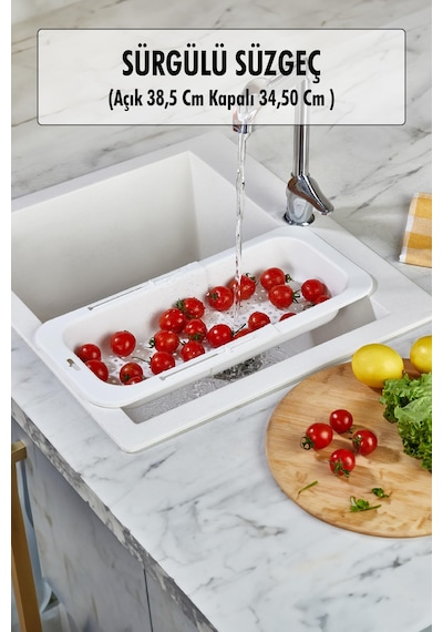 Lavoba İçi Sürgülü Açılır Kapanır Sebze Meyve Süzgeci Siyah Açık 38,5 Cm Kapalı 34,50 Cm