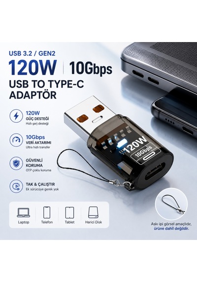 Coofbe Usb Type-c Dönüştürücü Adaptör 120w Hızlı Şarj Destekli 10gbps Usb 3.2 Gen2 Otg Type-c Dönüştürücü Adaptör