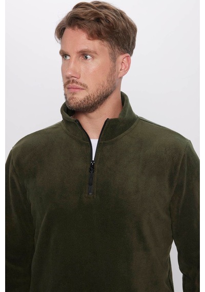 Tudors Erkek Standart Fit Rahat Kesim Tüylenme Yapmayan Soğuk Geçirmez Haki Dik Yaka Polar Sweatshirt-31982-haki Haki