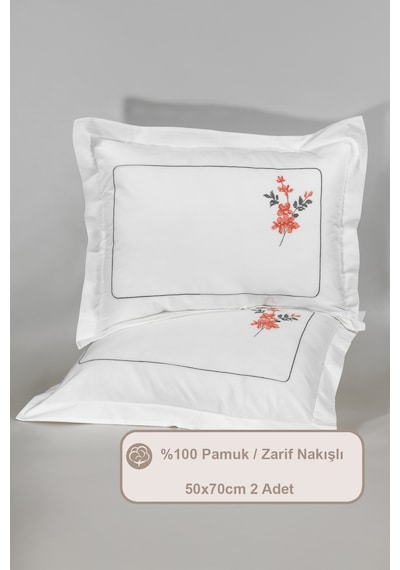 Elart Flores Yastık Kılıfı %100 Pamuk 2 Adet 50x70 Cm Tarçın Tarçın