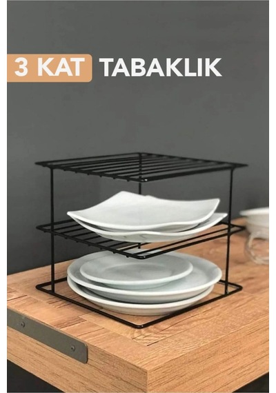 3 Katlı Metal Siyah Tabaklık Düzenleyici Organizer Dolap Içi Raf Metal 25 X 25 Siyah Diğer