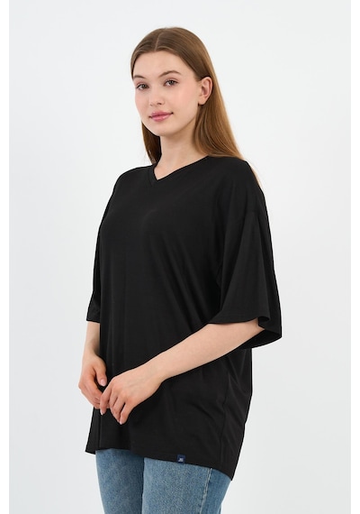 V Yaka Oversize T-shirt E24-742a-wn Siyah