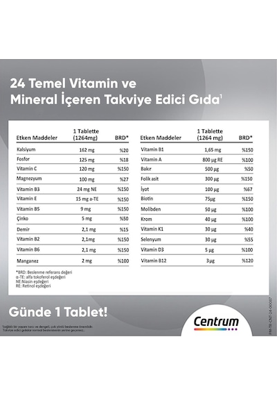 Centrum Advance 50+ Yaş Multivitamin Takviye Edici Gıda 2 x 30 Tablet + Çanta
