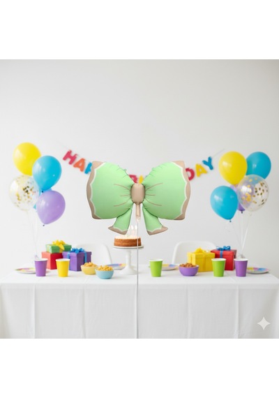 92x58 Cm Fiyonk Retro Yeşil Folyo Balon - Doğum Günü Parti Dekorasyon Balonu Çok Renkli