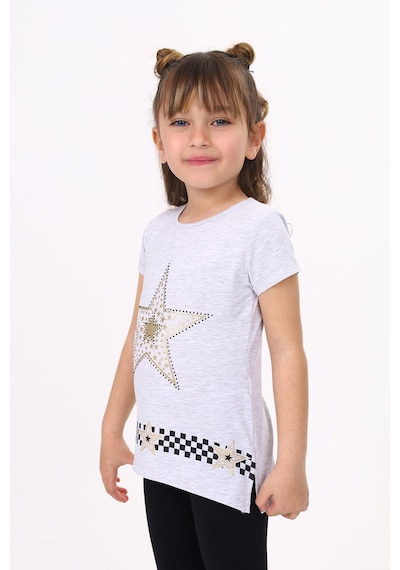 Toontoy Kids Toontoy Kız Çocuk T-shirt Yıldız Baskı Gri Melanj