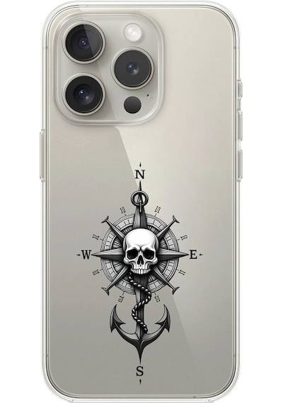 Apple Uyumlu iPhone 15 Pro Max Şeffaf Kılıf Pirate 5 Tasarımlı