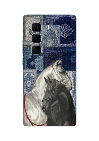 Infinix Hot 50 Pro Plus+ Uyumlu Mavi Kilim Desenli Siyah Ve Beyaz At Baskılı Silikon Kılıf
