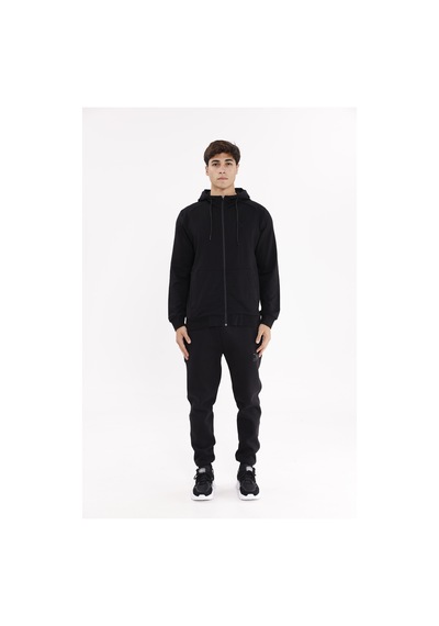 Rowinger Omuz Panel Detaylı Fermuarlı Kapüşonlu Erkek Sweatshirt Black