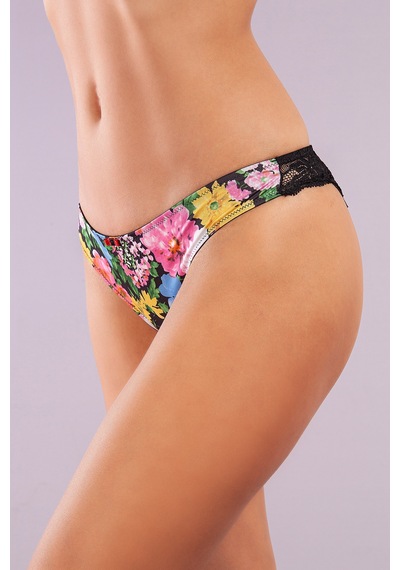 Etiler Collection Golshan Garden Brazillian Slip, Kadın Dantelli Çiçek Baskılı Brezilyan Külot Çok Renkli
