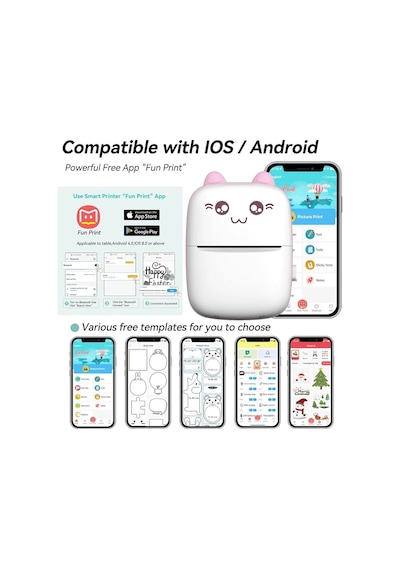 Cobelae C9 Mini Cep Yazıcı, 3 Rulo Kağıtlı Taşınabilir Termal Yazıcı, Bluetooth Mürekkepsiz