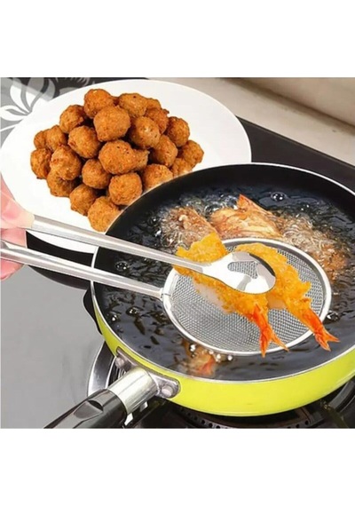 Servis Seti Süzgeçli Kızartma Maşası Köfte Maşası Patates Kırzartması Paslanmaz Çelik Gri