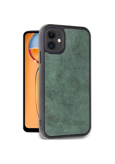 Apple Uyumlu  iPhone 11 Kılıf Aras Deri Kapak Koyu Yeşil