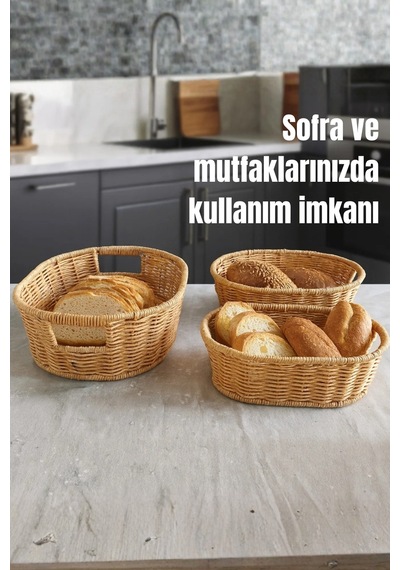 3'lü Oval Kulplu Hasır Sepet Seti - Çok Amaçlı Dekoratif Düzenleyici Kahverengi