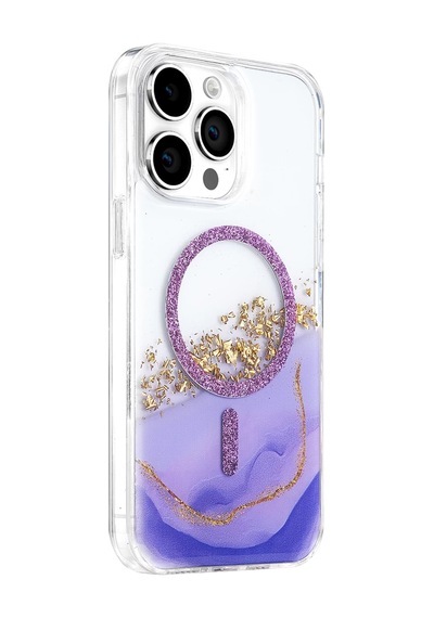 Onegif Apple Uyumlu iPhone 14 Pro Max Lotus Simli Magsafe Kapak - Mor Standart