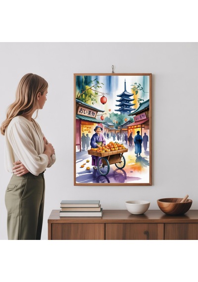 Tokyo Suluboya Baskı - Fuji Dağı Japonya Seyahat Sanatı