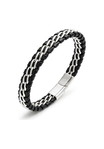 Moncuk Design Çift Zincir Çelik Ve Deri Bileklik 33514b2d2 Çok Renkli