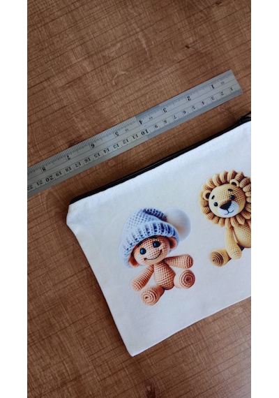 Wisheratelier Sevimli Örme Baskı Detaylı Clutch Bez Çanta Krem.karışık Renkli Desenli