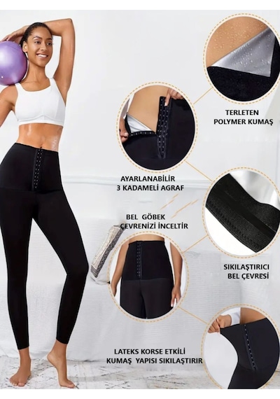 Mistirik Sauna-tayt Model Yağ Yakan  Iki Beden Incelten Yüksek Bel Agraflı Sauna Termal Tayt SiYAH