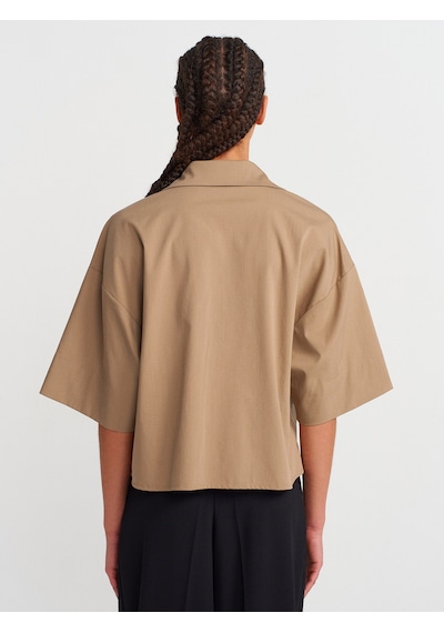 Dilvin 50495 Oversize Cepli Gömlek-camel CAMEL
