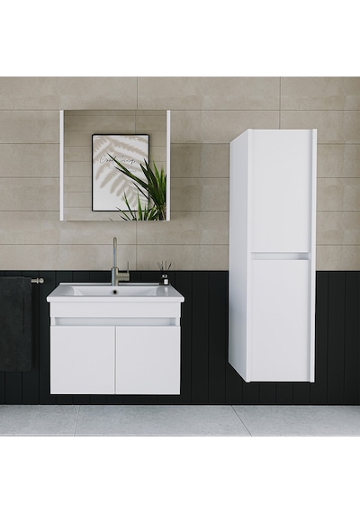 Banos Tm3 Lavabolu Beyaz 65 Cm Aynalı Banyo Dolabı Takımı Beyaz