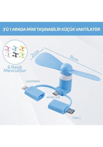 Özel Üretim Cep Tipi Pervane Portatif Küçük Mini Telefon Fanı Lightning Typec Micro Usb