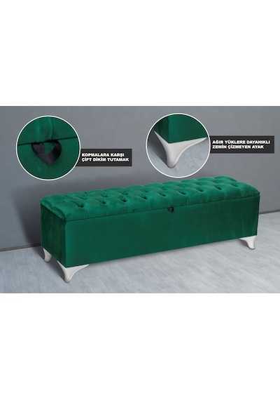 Vetra Sandıklı Bench Puf, Beyaz Yeşil