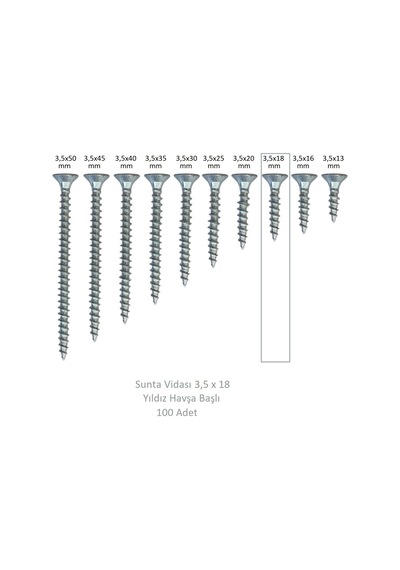 Sunta Vidası, 3,5 X 18 Mm, 100 Adet, Yhb Vida 3,5 x 18