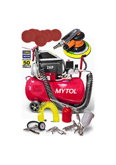 Bakır Sargı Eksantrik Zımpara Makinesi 50lt 2hp Süper Hızlı Dolum Hava Kompresörü Ful Takım
