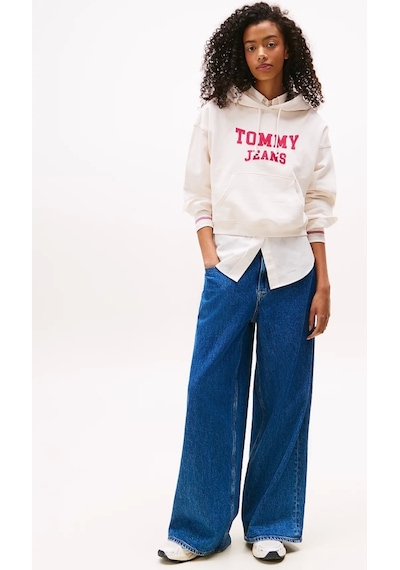Tommy Jeans Tjw Kutu Kesim Kısa Kolej Stili Kadın Kazak Dw0dw21598ybh Beyaz