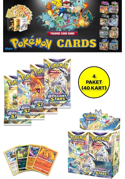 Pokemon Oyun Kartı Tcg Sword&shield Brilliant Stars Booster Pack - 4 Paket 40 Kart