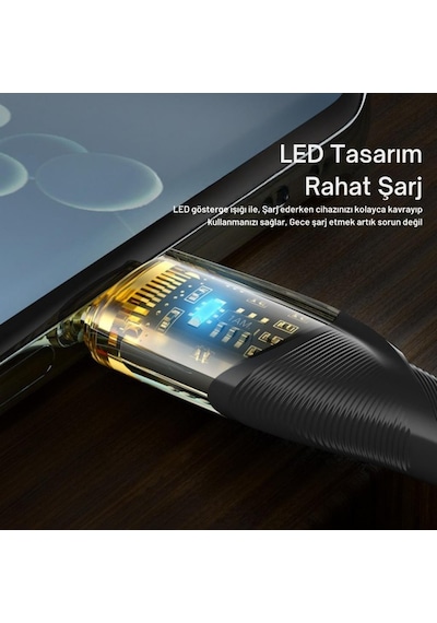 Essager 1 Metre 7a 100w Led Işıklı Süper Hızlı Usb To Type C Şarj Data Kablosu, Akım,ısı, Güçlü Kablo
