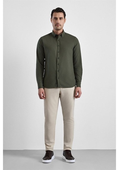 Süvari Koyu Yeşil Slim Düğmeli Yaka Düz Casual Gömlek Gm2008000264-y05 Süvari Koyu Yeşil Slim Düğmeli Yaka Düz Casual Gömlek Gm2008000264-y05