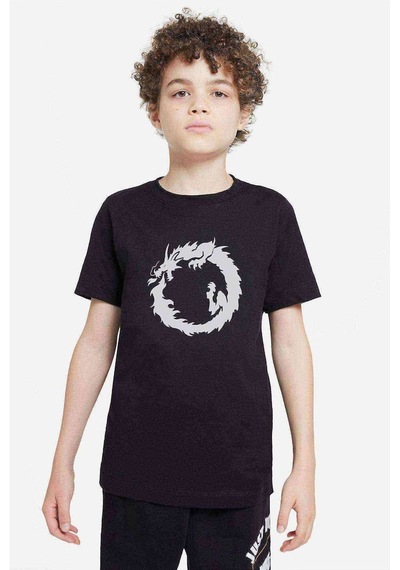 Tshirthane Silhouette Dragon Bearded Baskılı Unisex Çocuk Siyah Tshirt