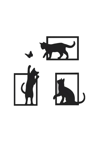 Oyunbaz Kediler 3'lü Dekoratif Duvar Tablosu - Modern Kedi Figürlü Duvar Dekoru