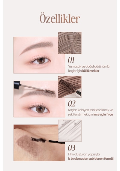 Ultra İnce Fırçalı, Yoğun Pigmentli Kaş Maskarası Clıo Kill Brow Slim Ash Browcara 01 Ash Pink 01 Ash Pink