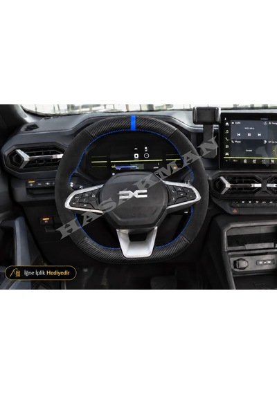 Dacia Sandero Stepway Dikme Direksiyon Kılıfı Alcantara Süet Mat Karbon Mavi Yüzük Ve Dikiş 2024-2026