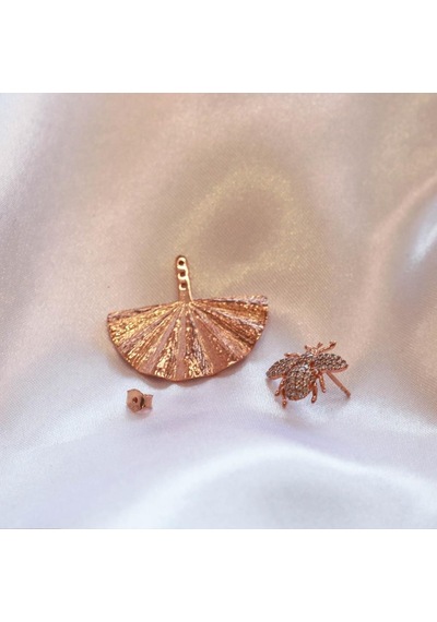 Arı Rose Gold Kaplama Gümüş Küpe Gümüş
